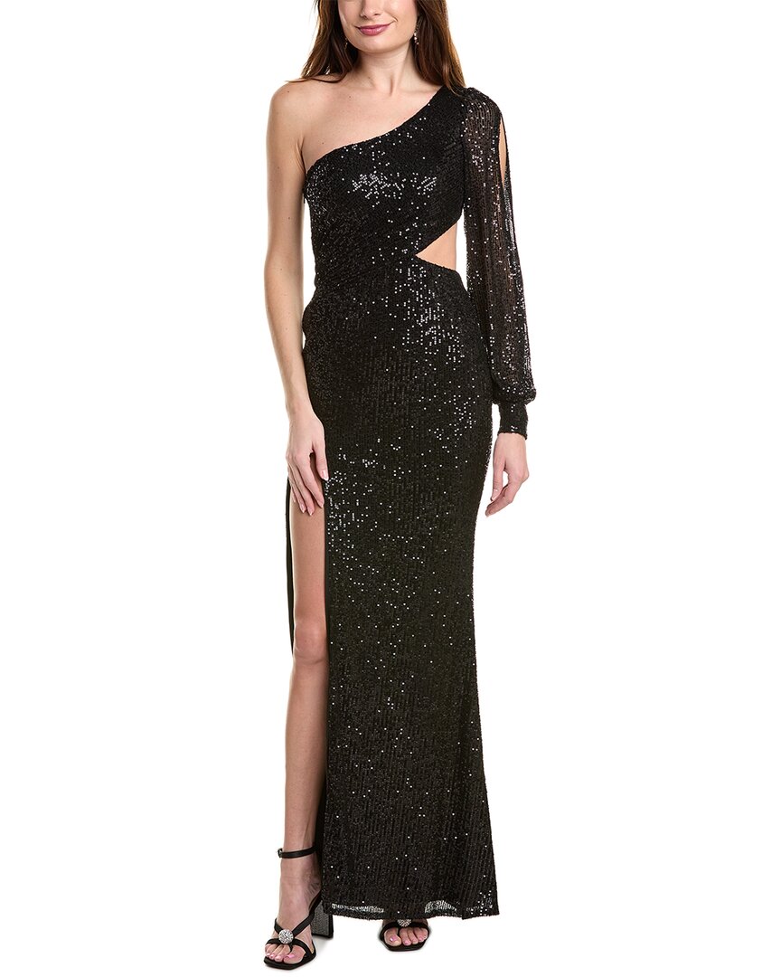Jovani Sequin One-shoulder Gown In Black