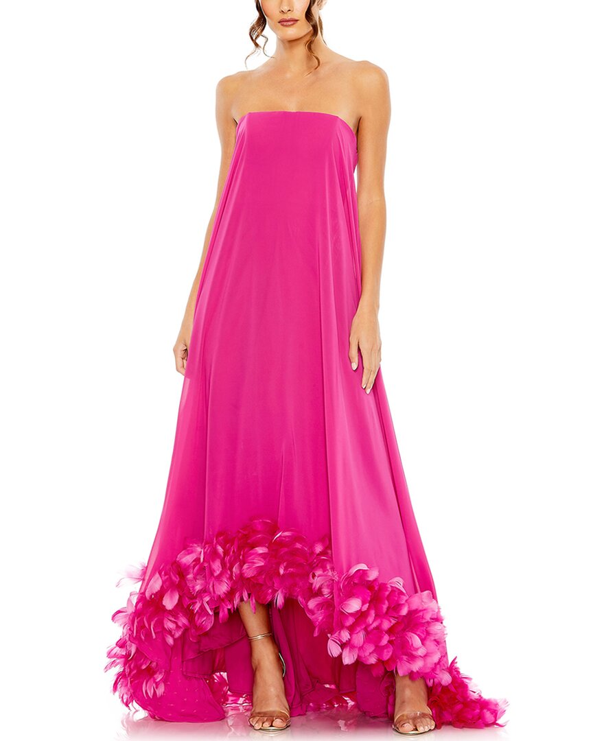 Shop Mac Duggal Strapless Flare Feather Hem Gown