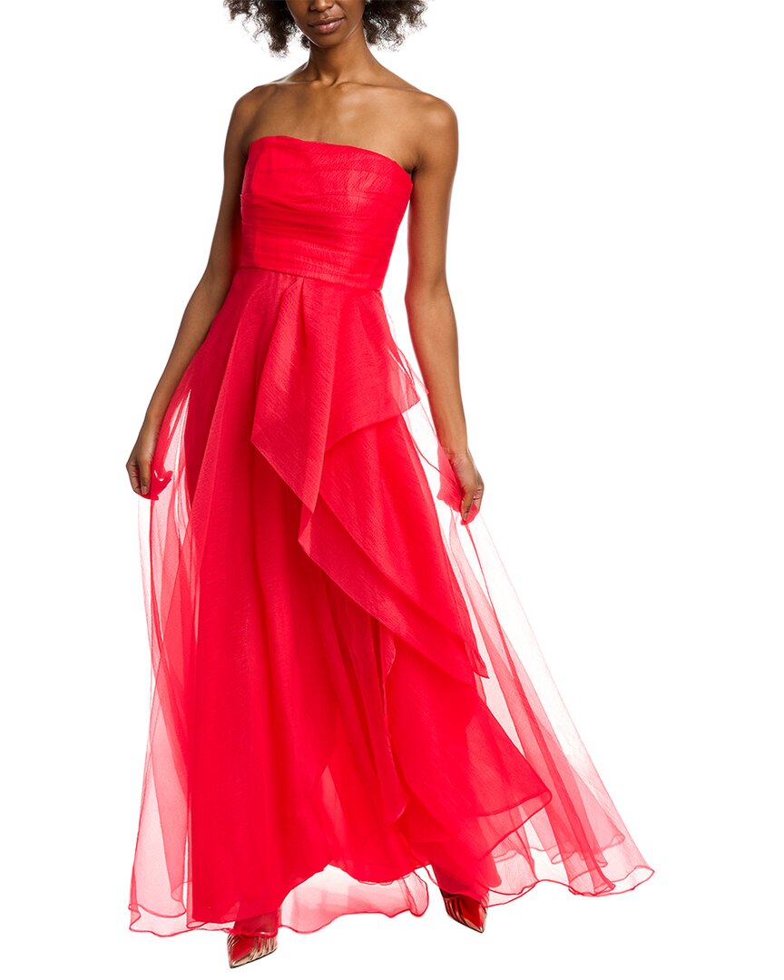 Theia Teresa Draped Strapless Gown In Red
