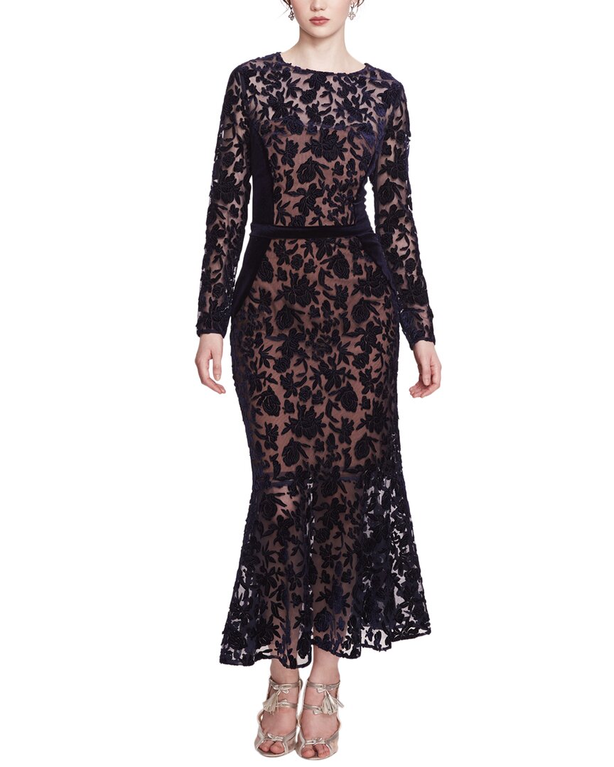 Marchesa Notte Velvet Cutwork Midi Dress