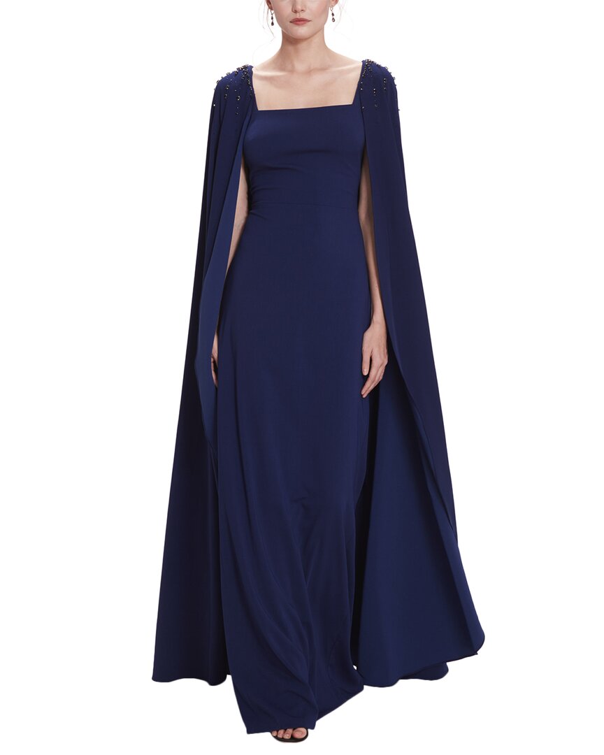 Marchesa Notte Caped Shoulders Crepe Gown