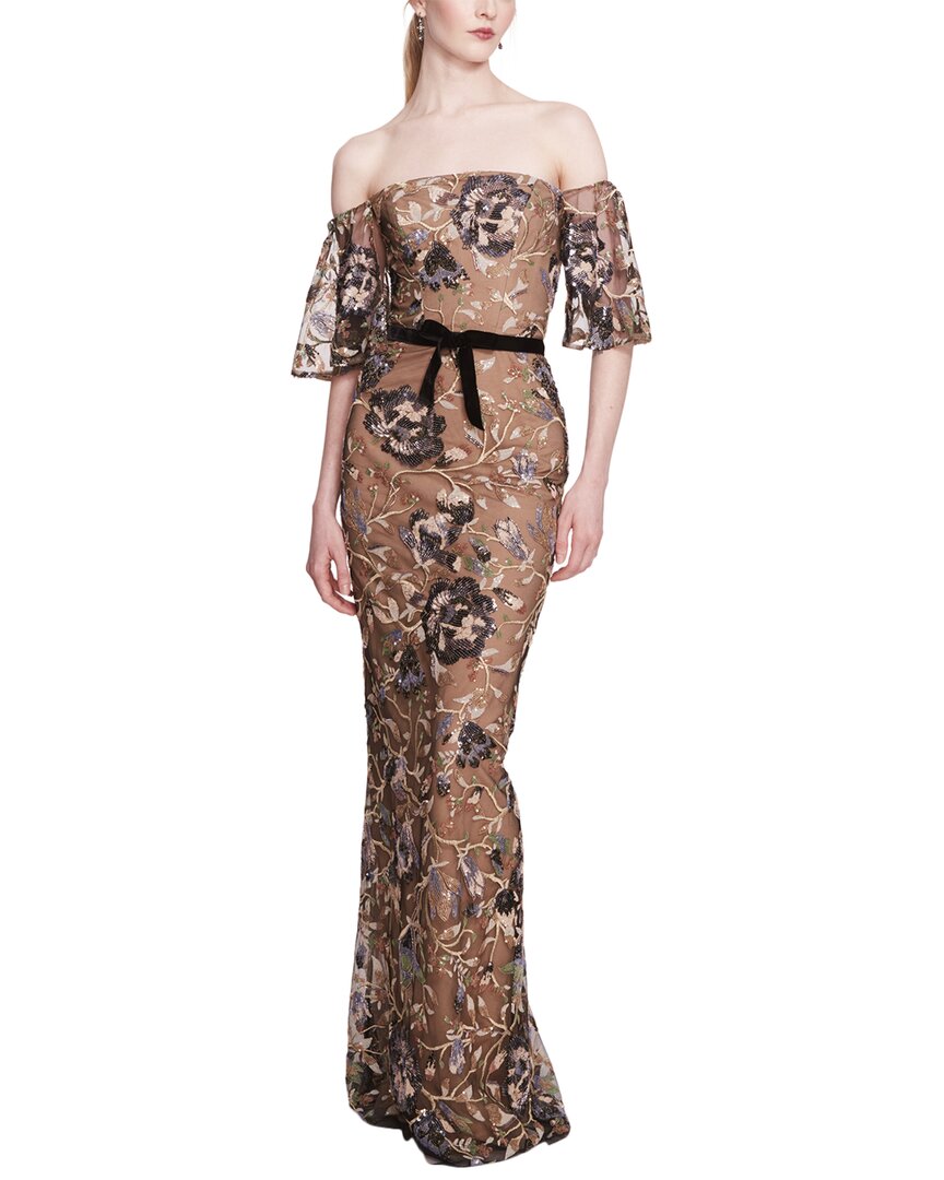 Marchesa Notte Off-shoulder Tulle Maxi Dress