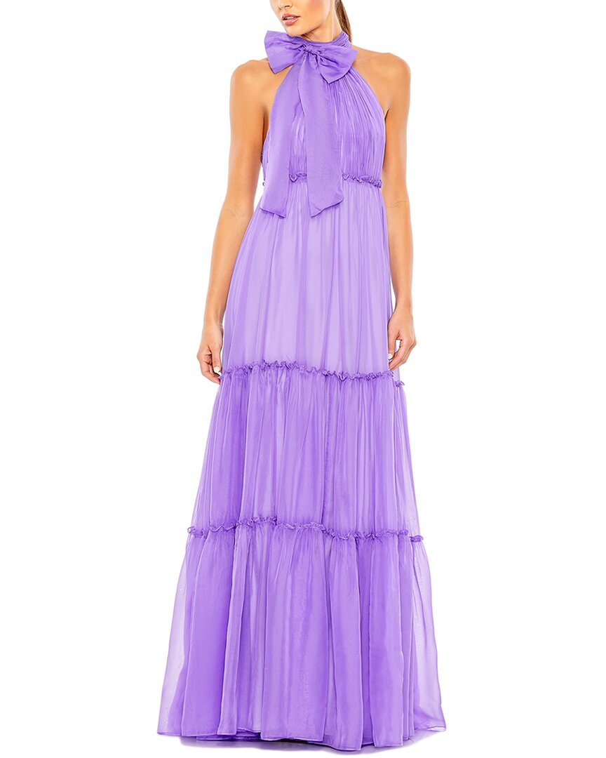 Mac Duggal Bow Neck Tiered Ruffle Gown
