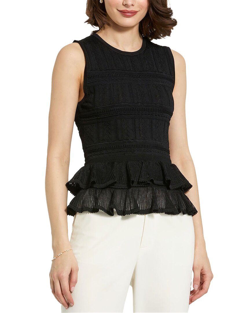 Mac Duggal Sleeveless High Neck Knit Top With Ruffle Hem