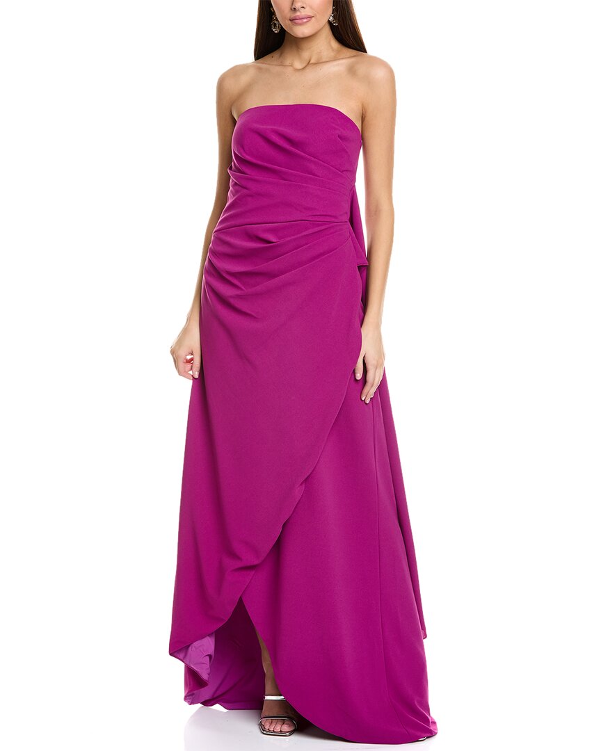 Rene Ruiz Strapless Draped Crepe Column Gown