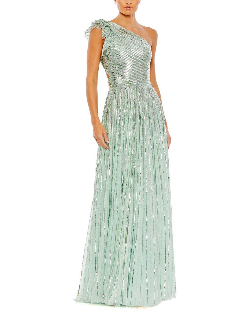 Mac Duggal Sequined One Shoulder Flutter Sleeve A Line Gown