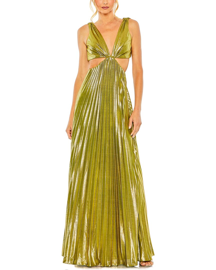 Mac Duggal Pleated Metallic Cutout Bodice With Open Back Gown