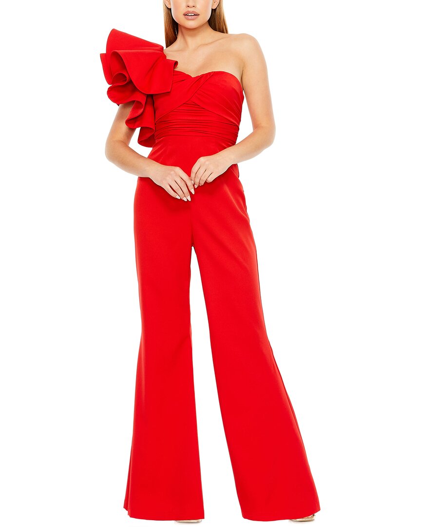 Mac Duggal One Shoulder Ruffle Detail Flare Pant Jumpsuit
