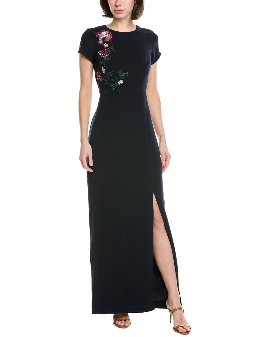 Kay Unger Serenity Column Gown In Midnight Blue In Blue