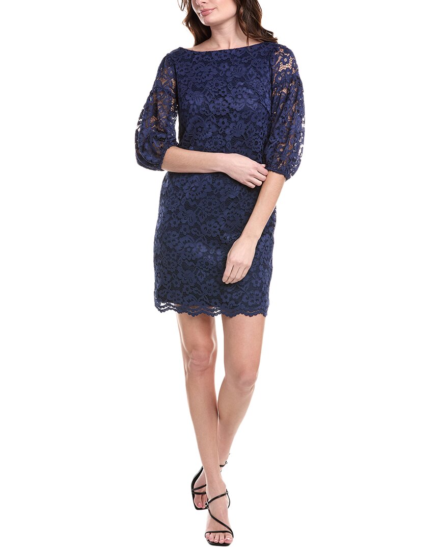 Vince Camuto Bubble Sleeve Lace Shift Dress In Blue