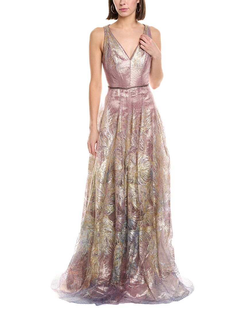 Rene Ruiz V-neck Embroidered A-line Gown