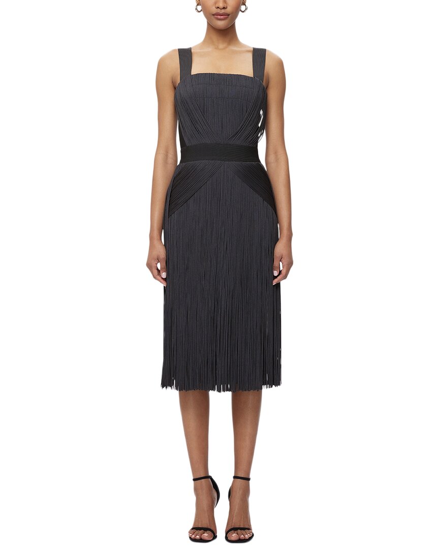 Herve Leger Strapless Draped Fringe Midi Dress In Black