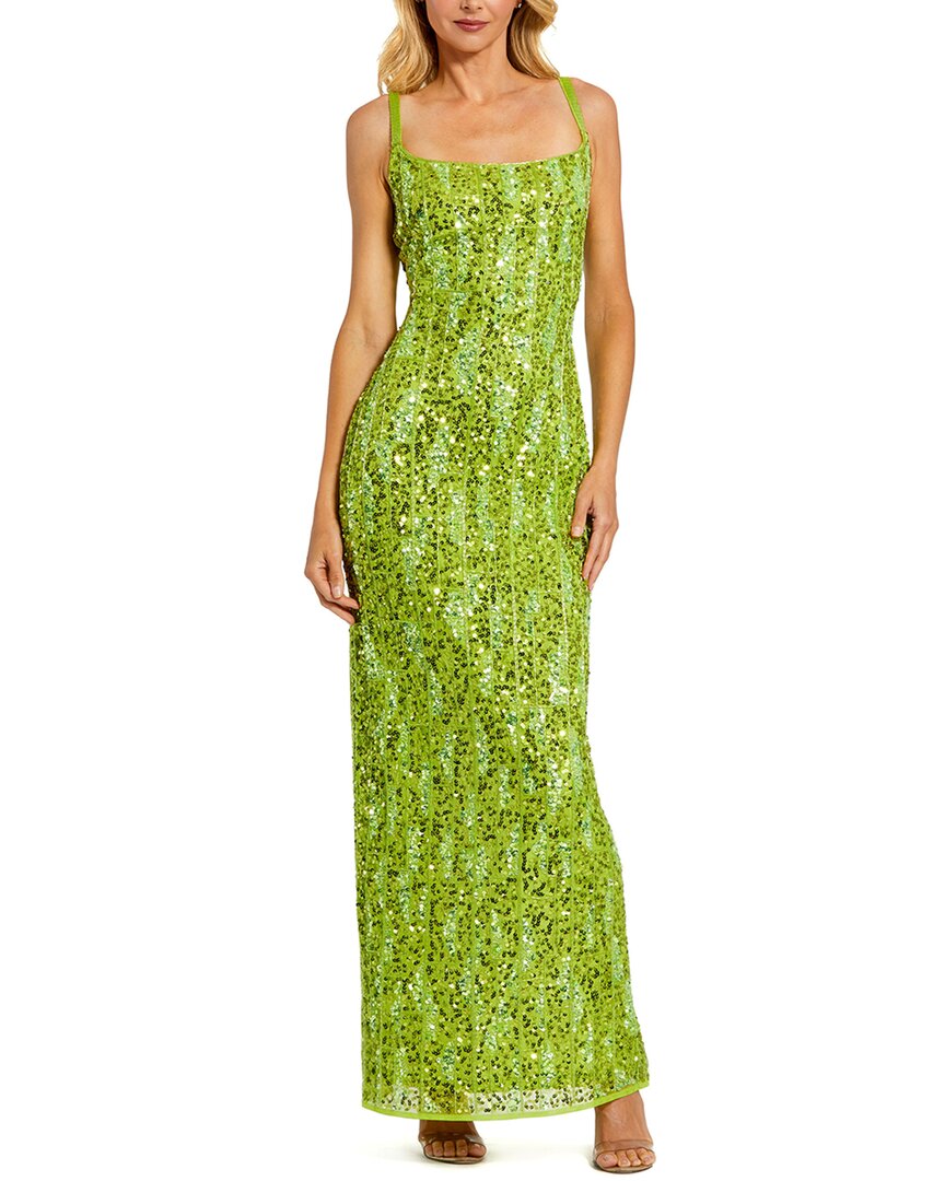 Mac Duggal Column Gown In Apple Green