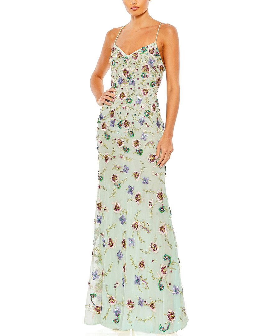 Mac Duggal Embellished Spaghetti Strap Lace Up Gown