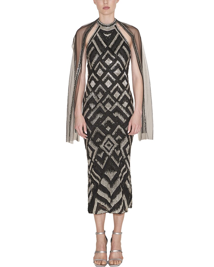 Reem Acra Beaded Halter Midi Dress