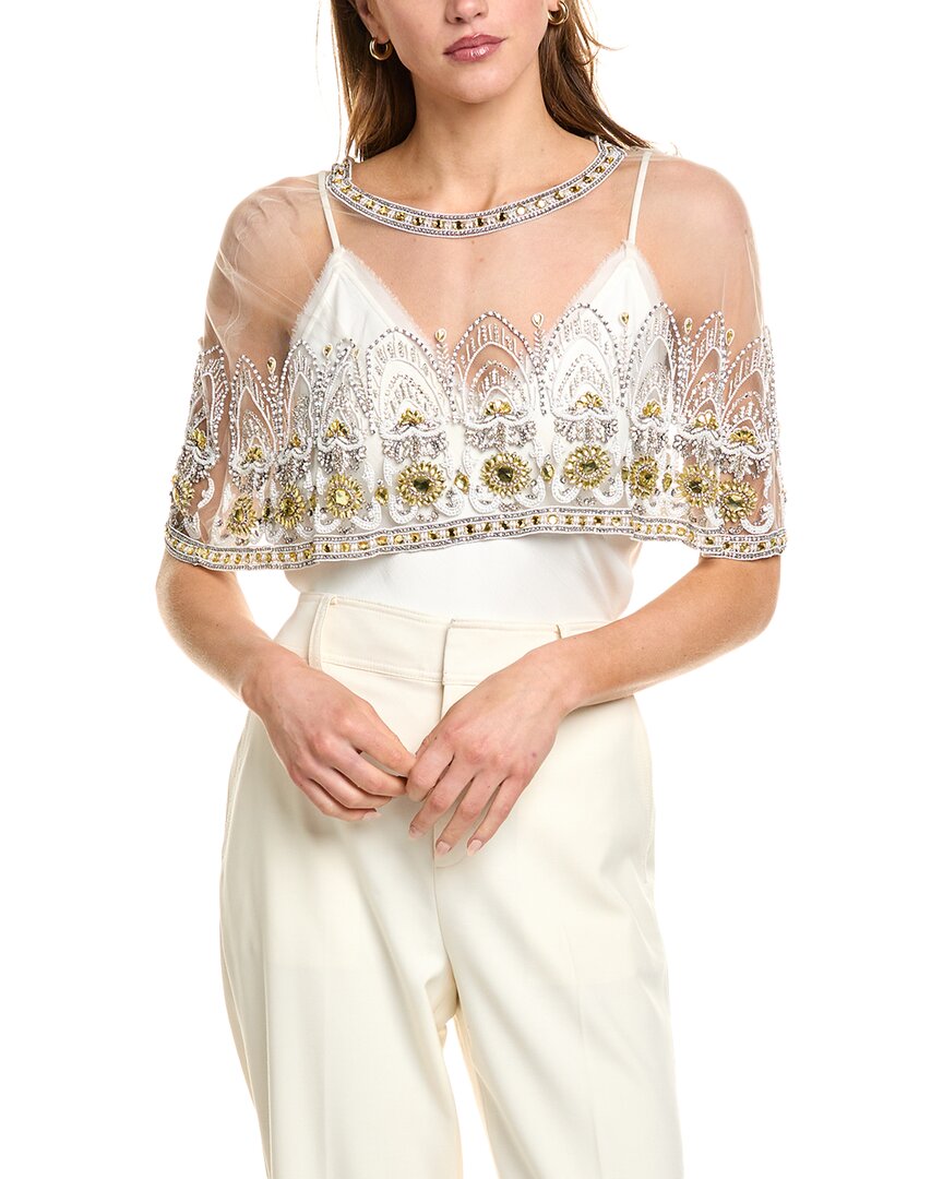 Reem Acra Embroidered Cape In White