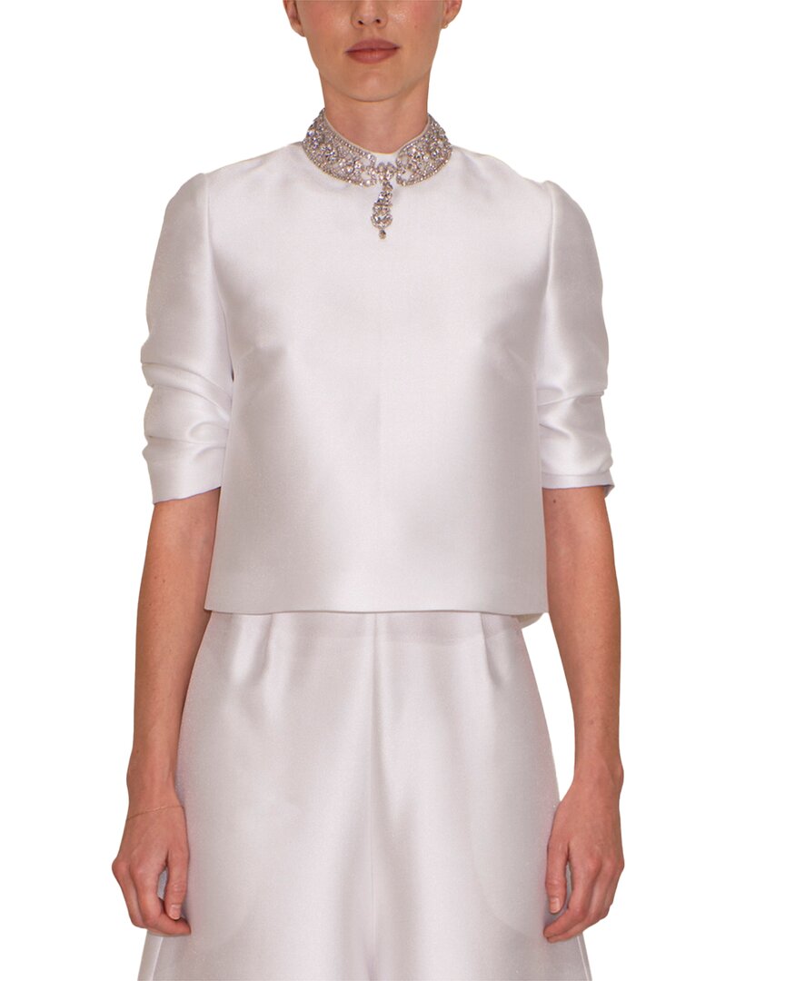 Reem Acra Half-sleeve Jeweled Neckline Top