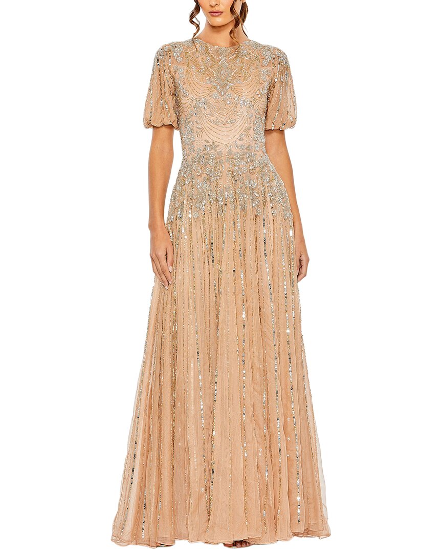 Mac Duggal Embellished Puff Sleeve A-line Gown