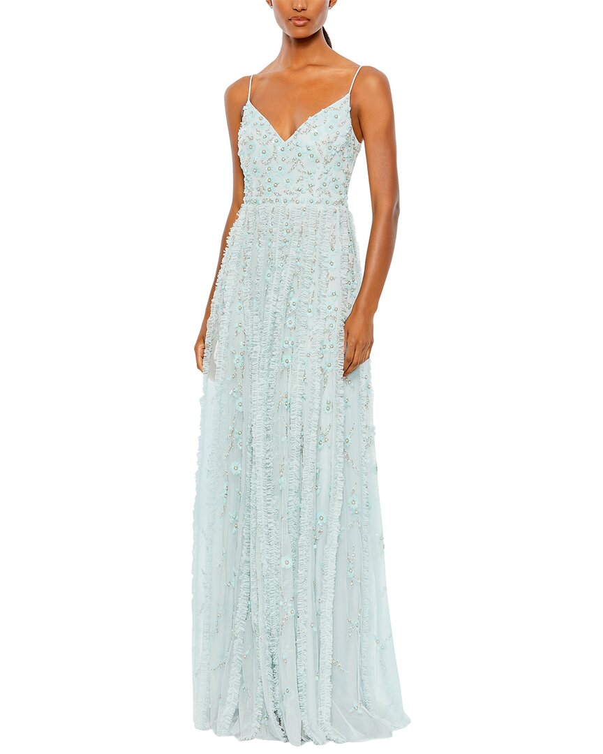 Mac Duggal Embellished Ruffled Spaghetti Strap A Line Gown