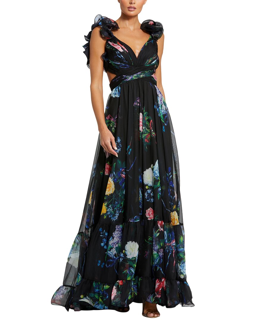 Mac Duggal Ruffle Tiered Floral Cut-out Chiffon Gown