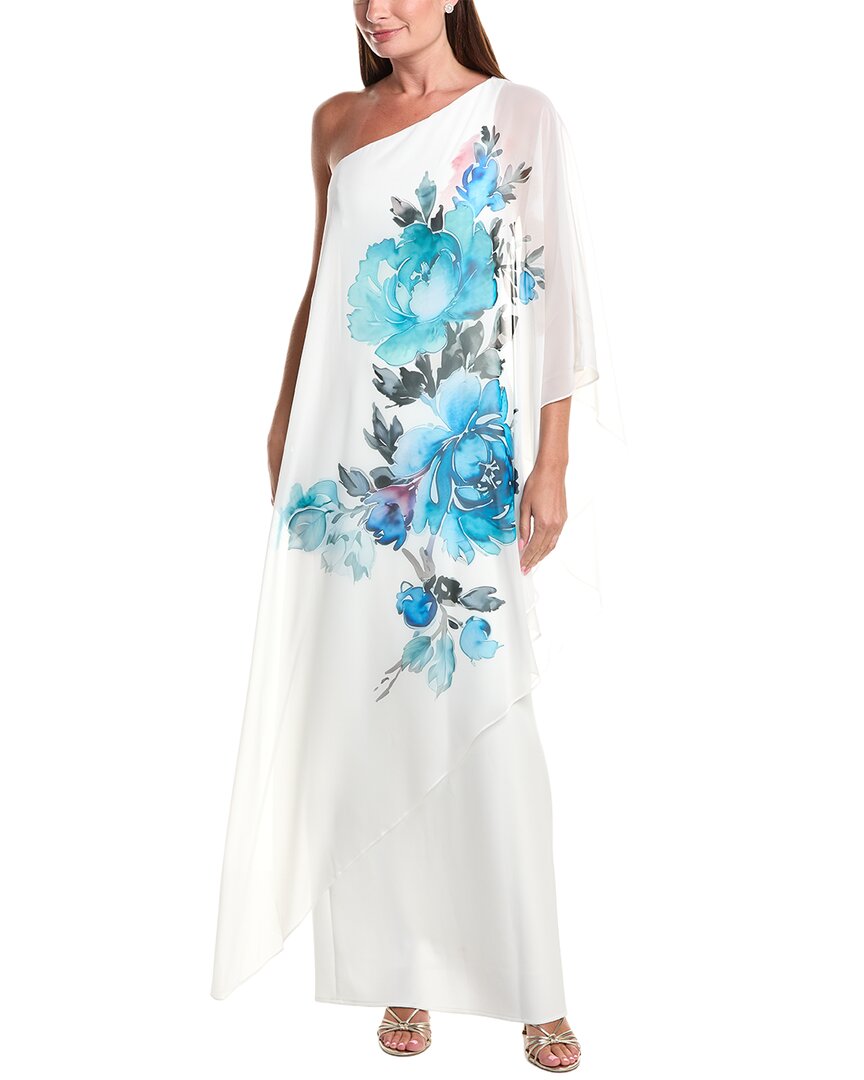 Teri Jon By Rickie Freeman Chiffon Crepe Gown In White