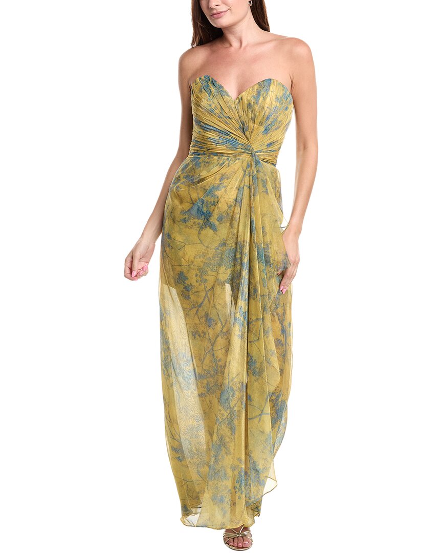 Rene Ruiz Strapless Draped Chiffon Gown
