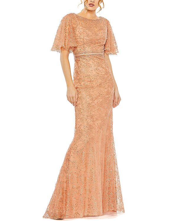 Mac Duggal Embellished Neck Butterfly Sleeve Trumpet Gown