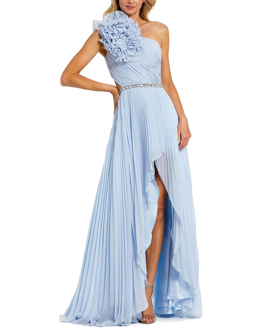 Mac Duggal 3d Floral One Shoulder Pleated Chiffon High Low Gown