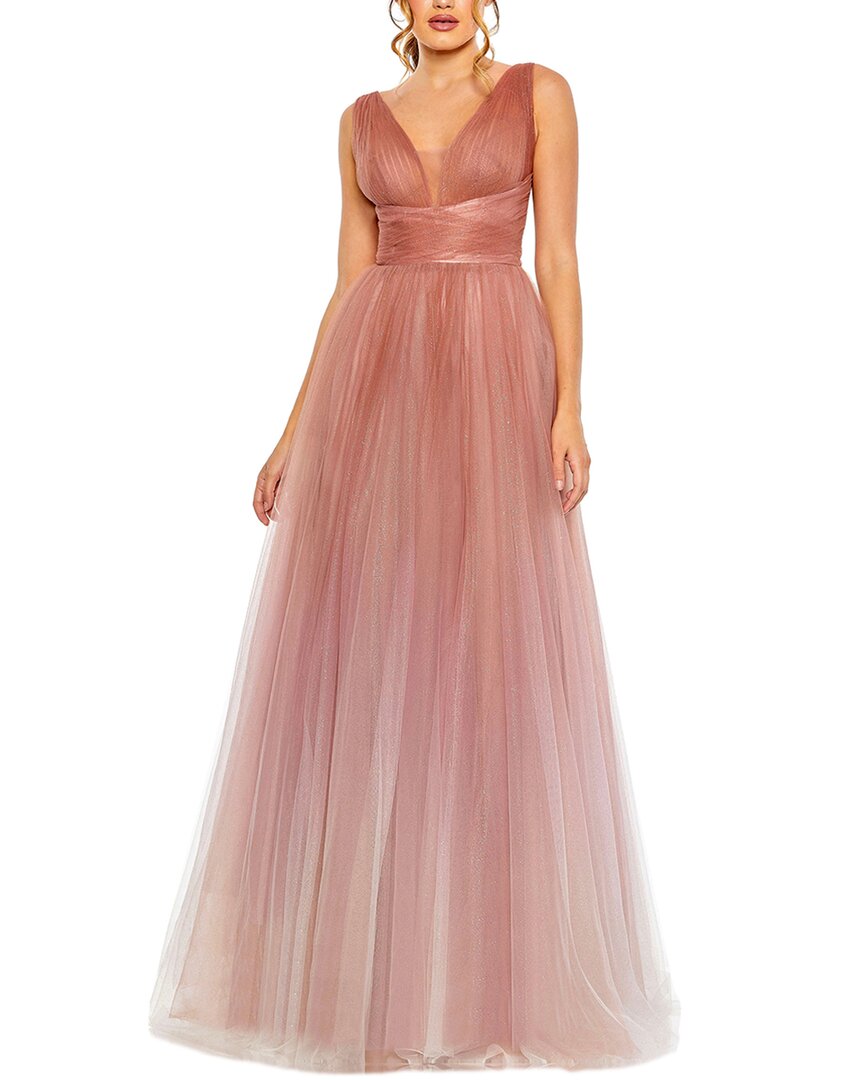 Mac Duggal Sleeveless V Neck Glitter Ombre Gown