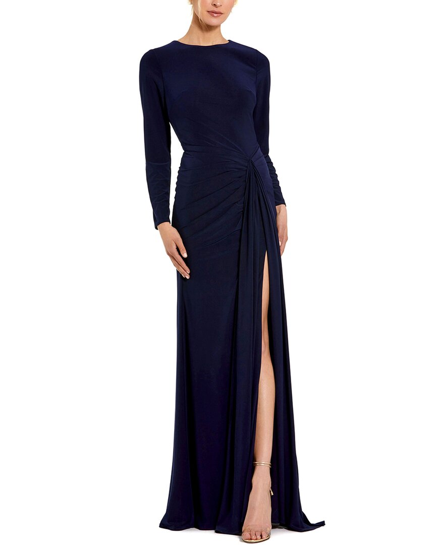 Mac Duggal Long Sleeve Fitted Jersey Gown With Ruched Waist