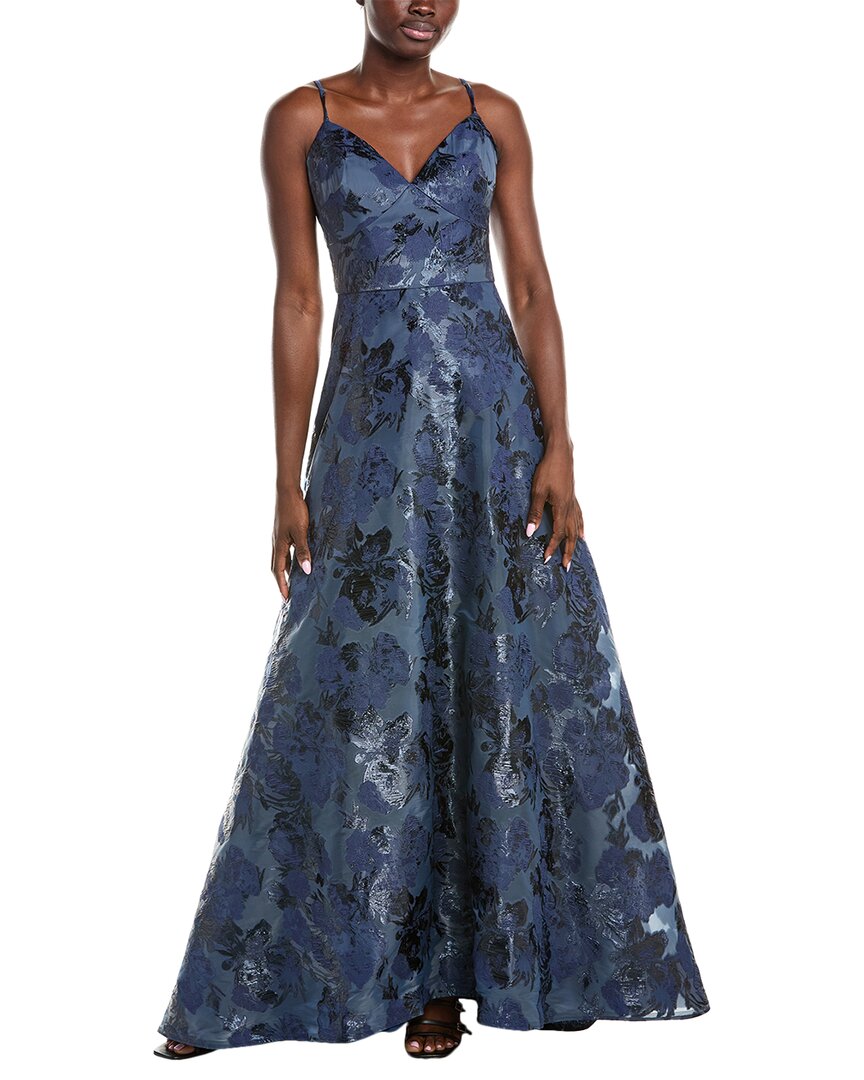 Rene Ruiz Jacquard Gown In Blue