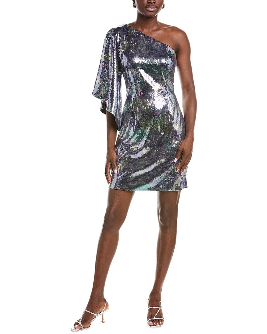 Rene Ruiz One-shoulder Sequin Cocktail Dress In Silver