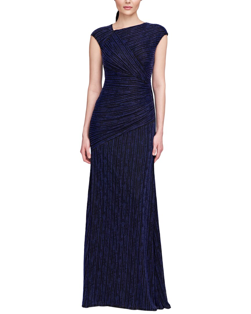 Theia Raya Beaded Asymmetric Gown In Midnight In Blue