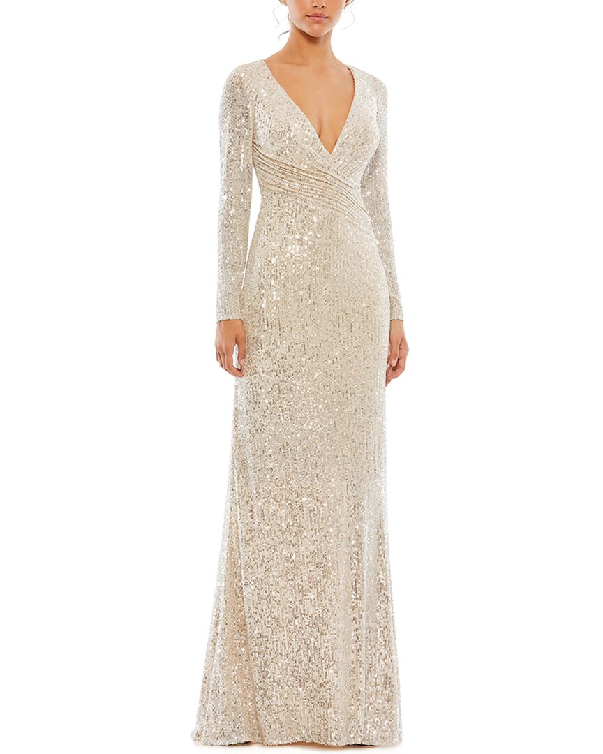 Mac Duggal Sequined Faux-wrap Column Gown In White