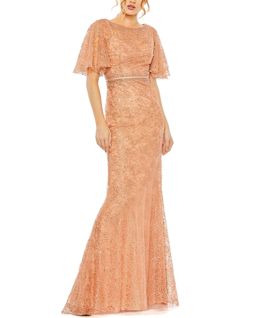Mac Duggal Embellished Neck Butterfly Sleeve Trumpet Gown In Orange