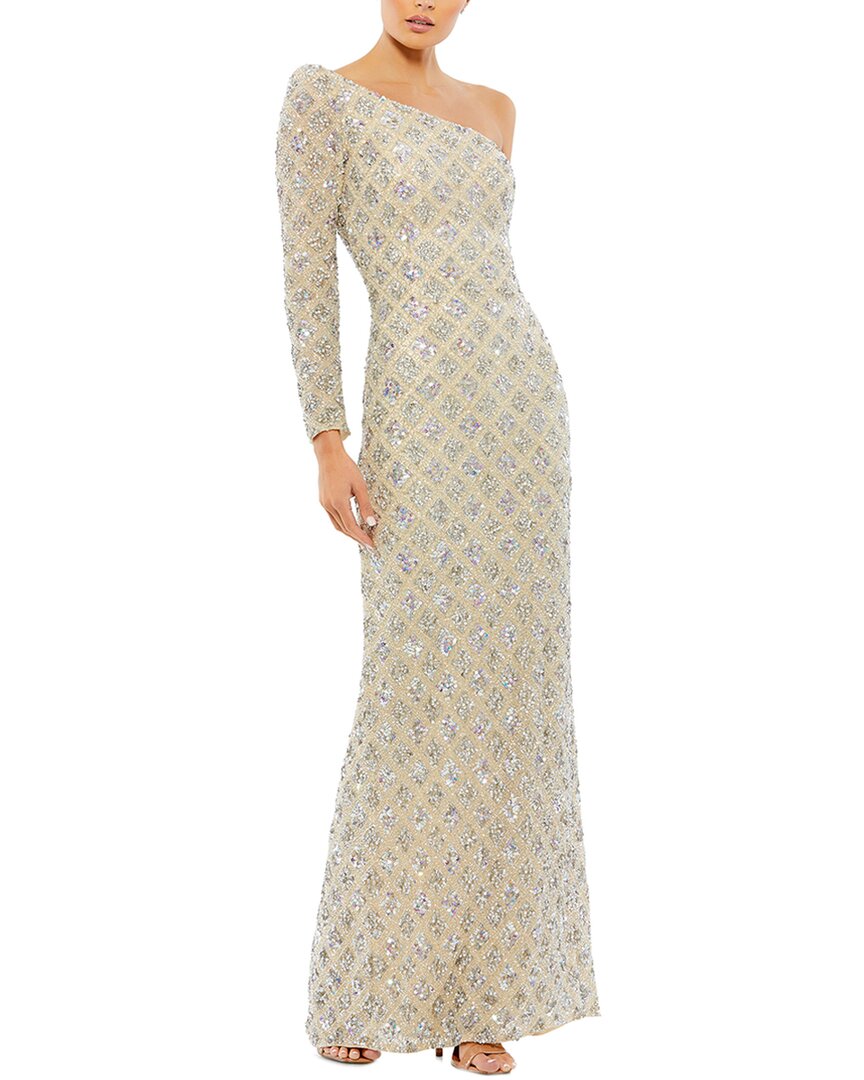 Mac Duggal Embellished One Shoulder Asymmetrical Gown In Gold