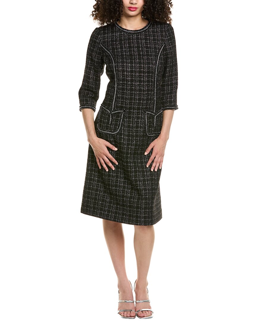 Teri Jon By Rickie Freeman Metallic Plaid Tweed Wool-blend Dress