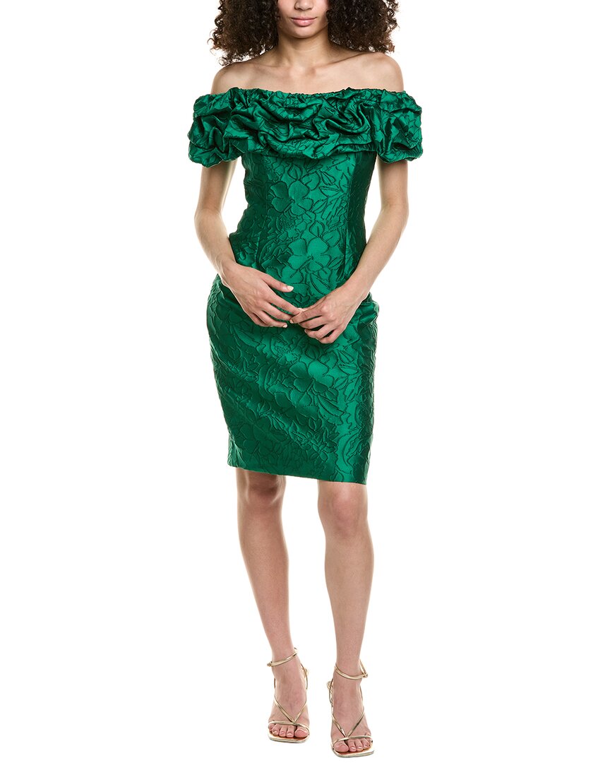 Teri Jon By Rickie Freeman Jacquard Silk-blend Sheath Dress