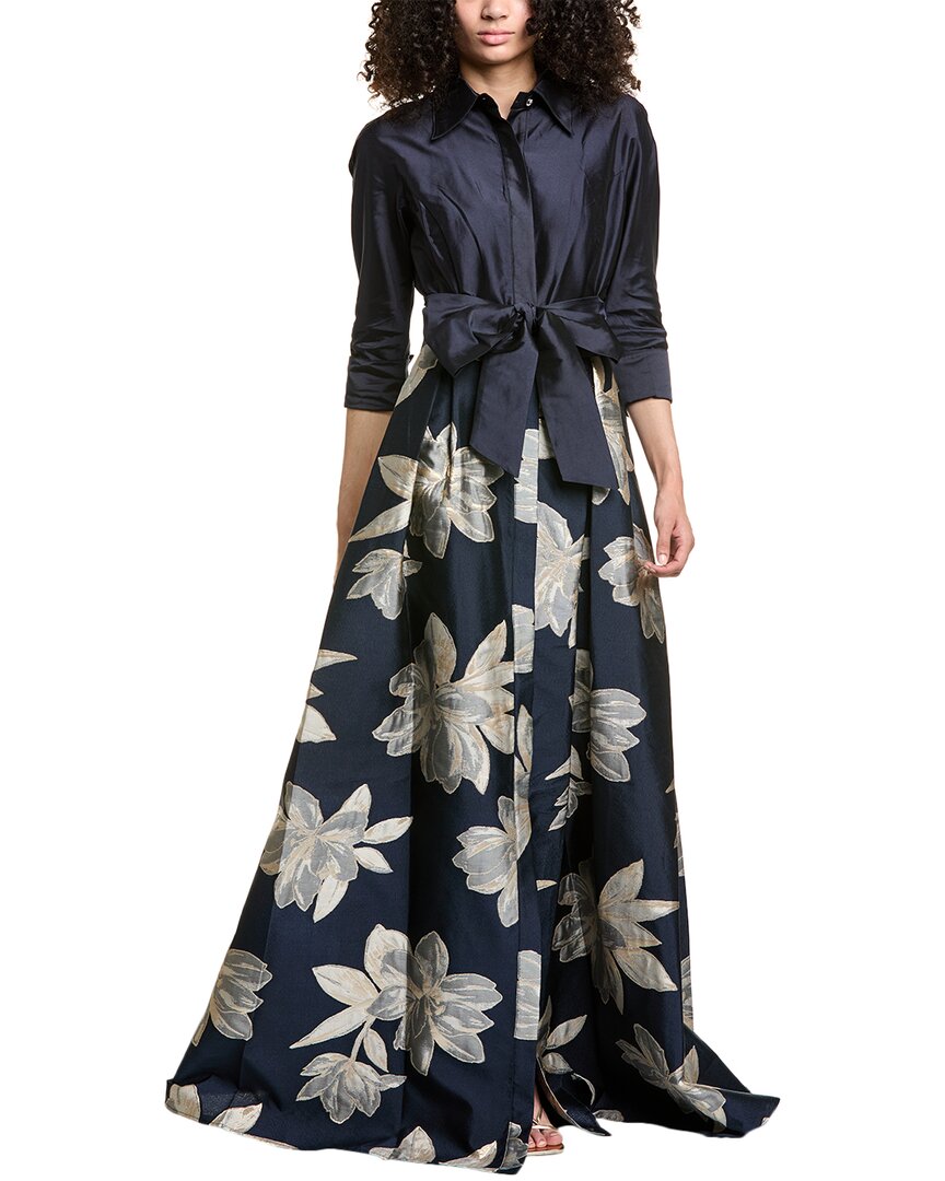 Teri Jon By Rickie Freeman Pleated Shirt Gown