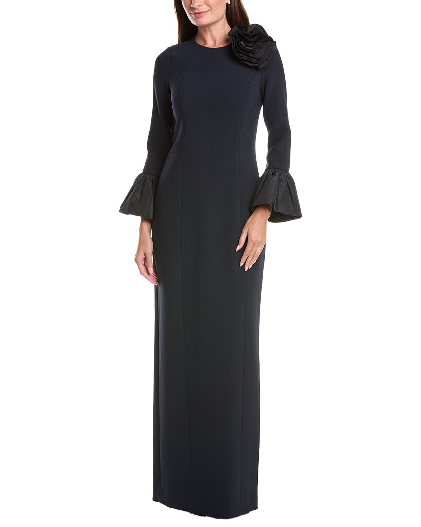 Teri Jon By Rickie Freeman Crepe Taffeta Flounce Cuff Gown In Blue