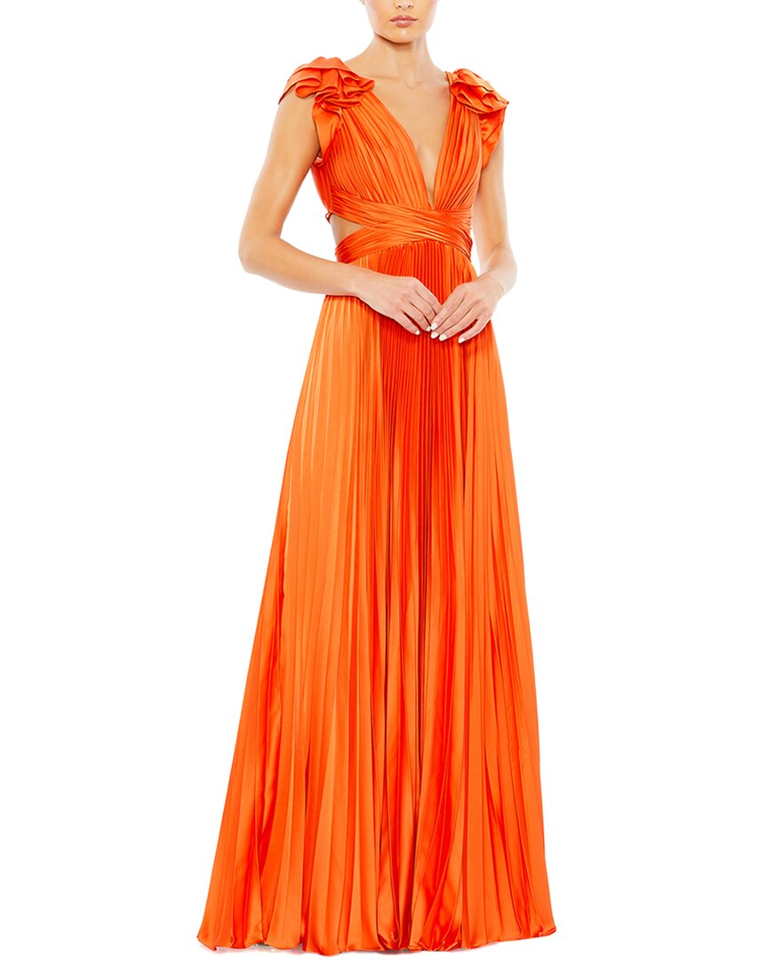 Mac Duggal Pleated Ruffled Cap Sleeve Cut Out Lace Up Gown