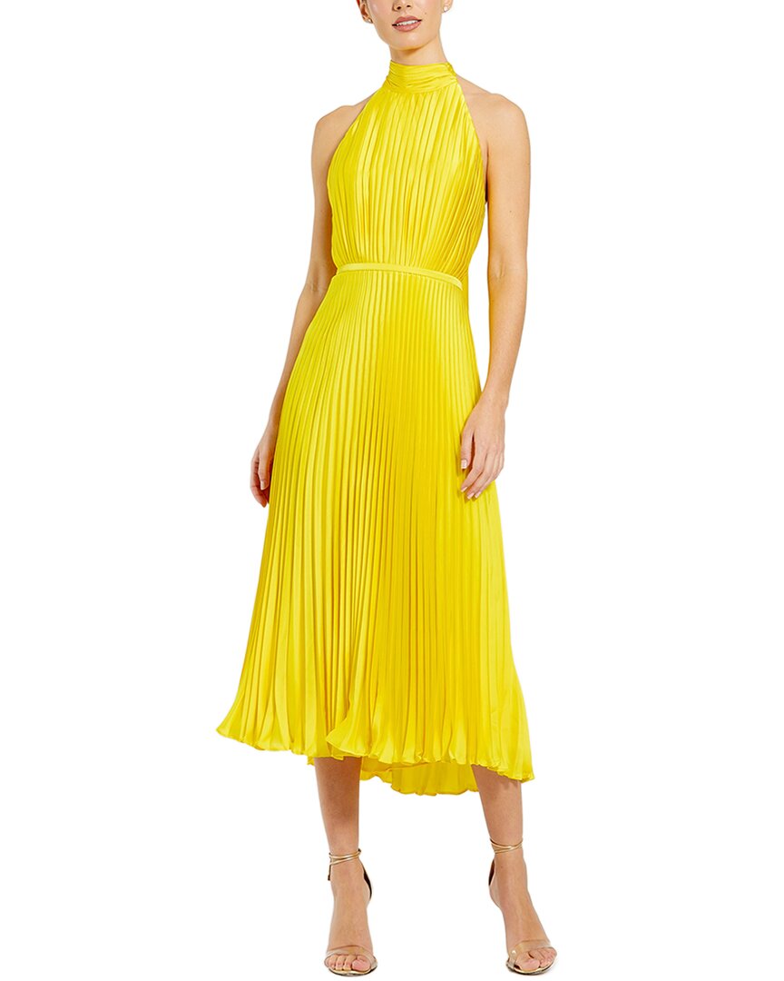 Mac Duggal Pleated High Neck Kitten Bow Midi Dress