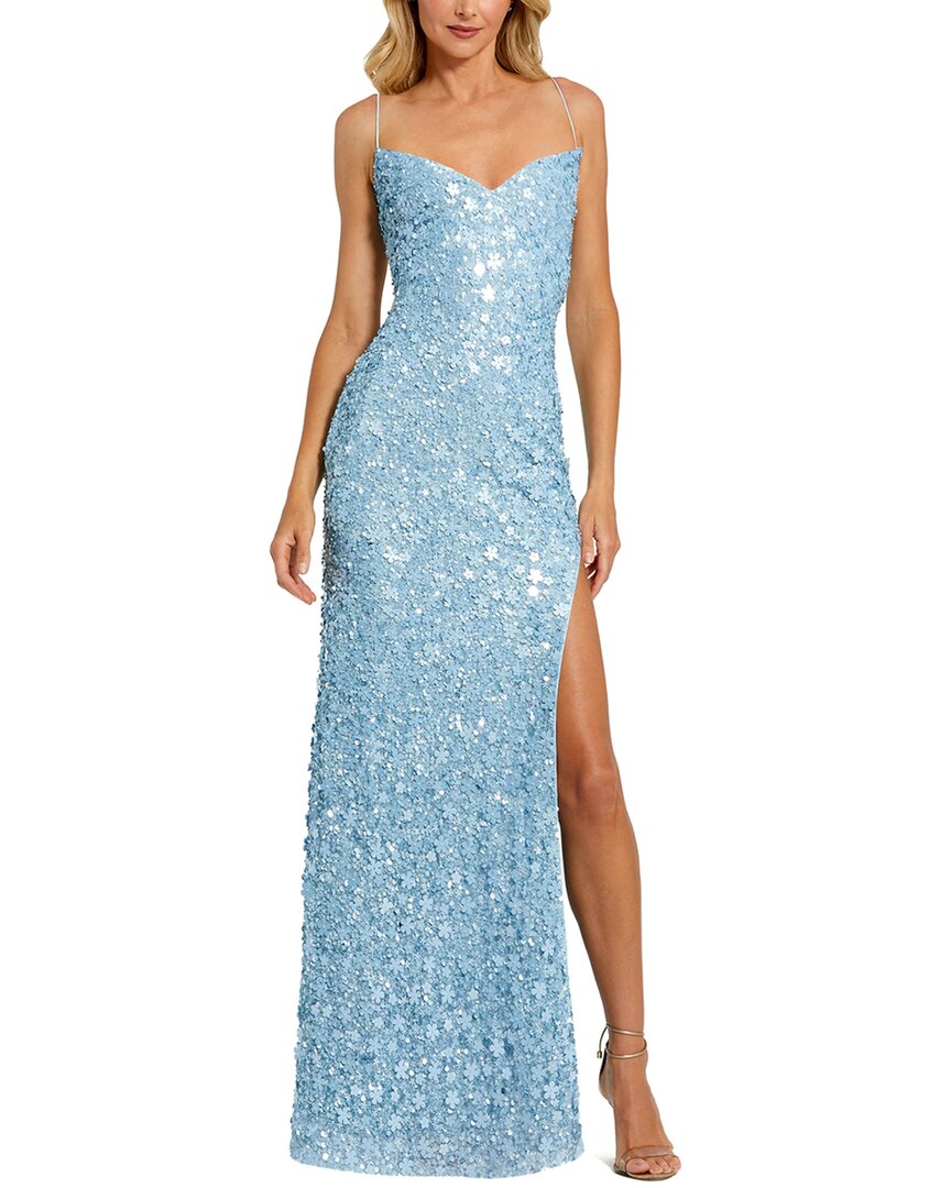Mac Duggal Embellished Spaghetti Strap V Neck Gown With Slit