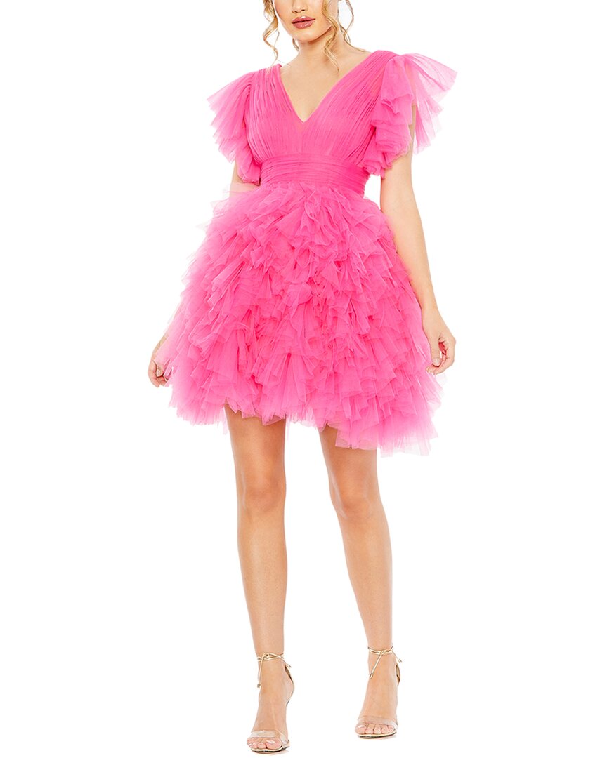 Mac Duggal Ruffled A-line Flutter-sleeve Mini Dress
