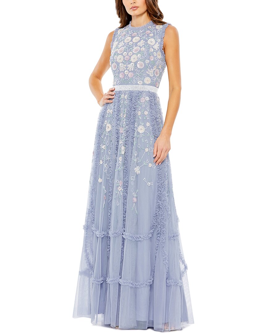Mac Duggal Embellished High Neck Sleeveless Ruffled Gown