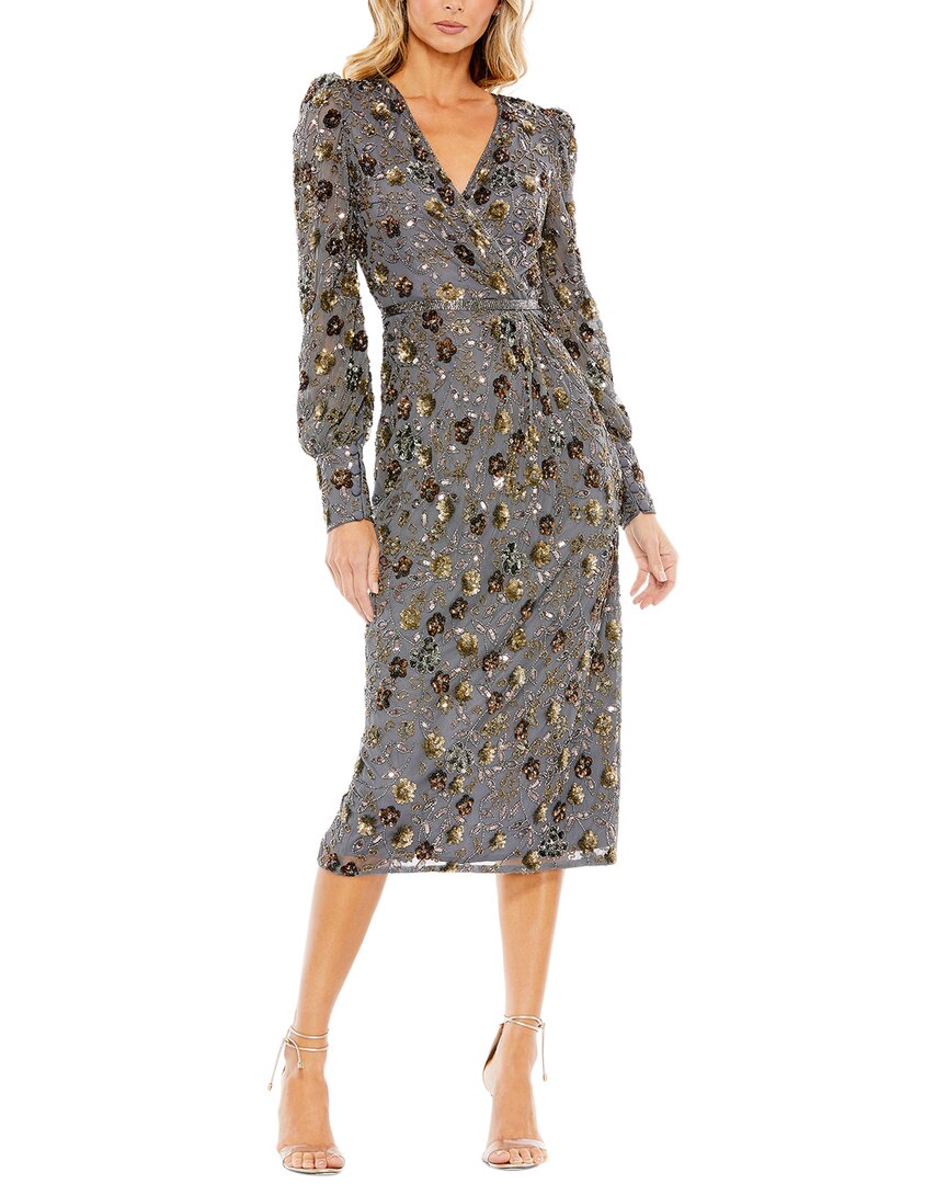 Mac Duggal Long Sleeve V Neck Midi Dress