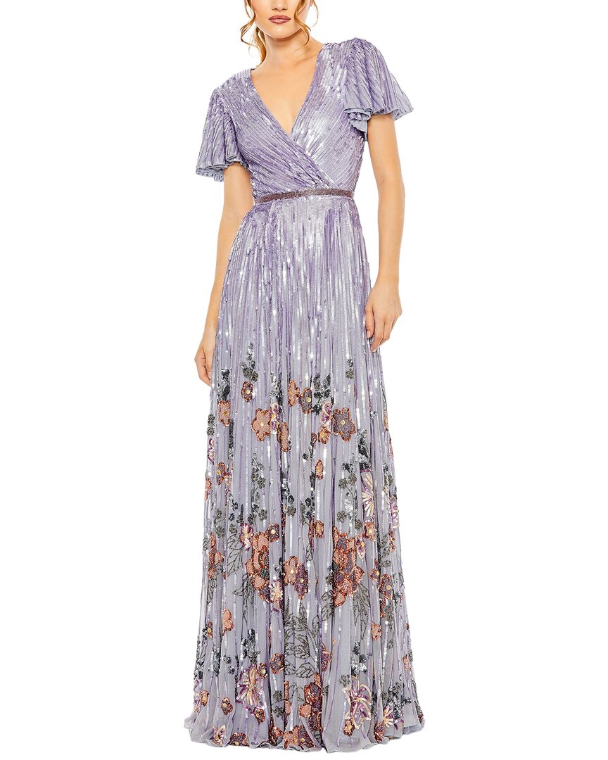 Mac Duggal Floral Skirt Flare Sleeves Dress