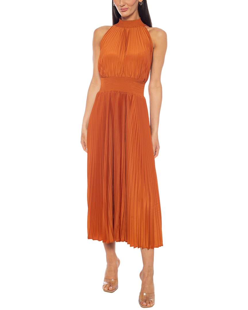Marina Pleated Midi Dress In Orange