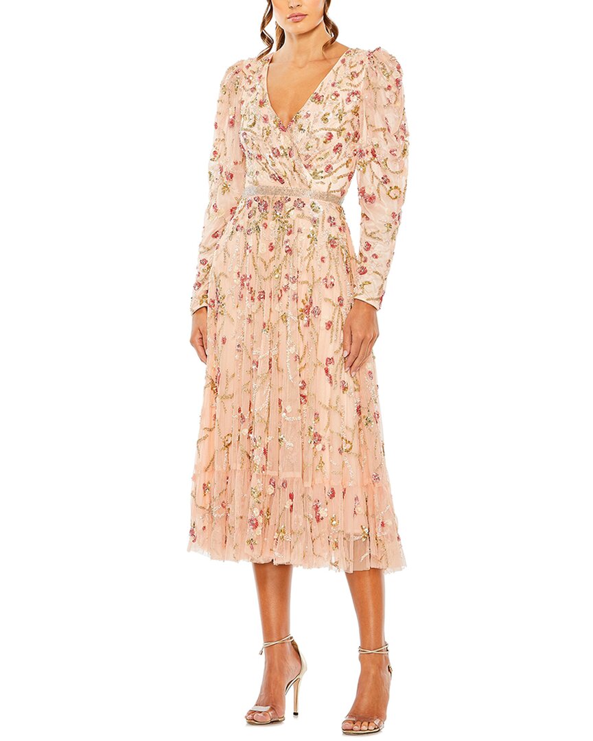 Mac Duggal Sequin Floral Long Sleeve Cocktail Midi Dress In Multi