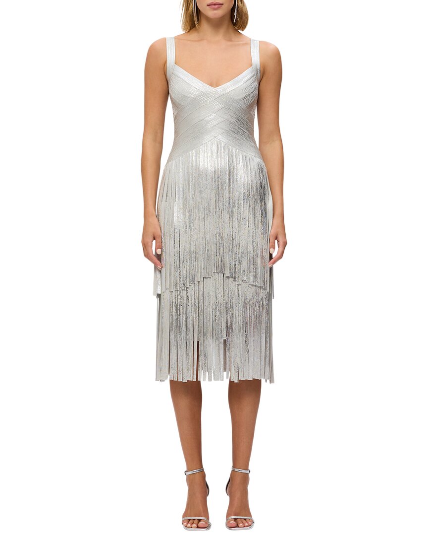 Herve Leger The Metallic Mischa Dress In Silver